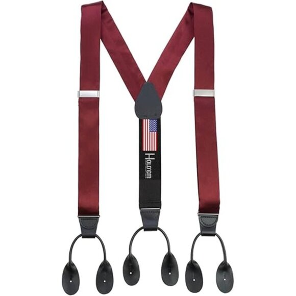 HOLD'EM 100% Silk Suspenders For Men Y-Back Button End – Burgundy - Picture 1 of 7